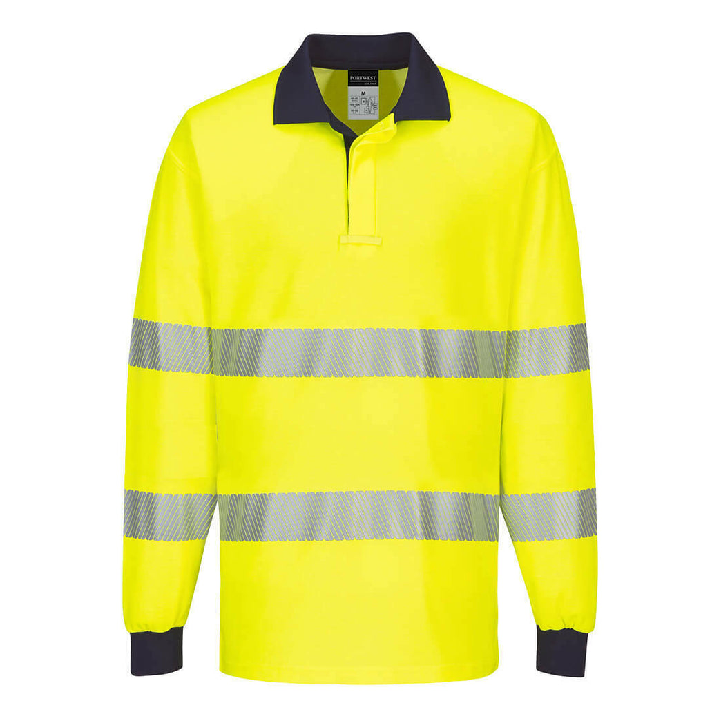 Portwest Mens Long Sleeve PW3 Hi-Vis Polo Shirt  Reflective Safety Workwear T186