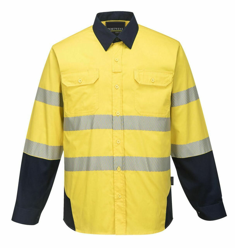 Portwest Mens PW3 Shirt Hi-Vis Tex Pro Reflective Lightweight Work Cotton PW372