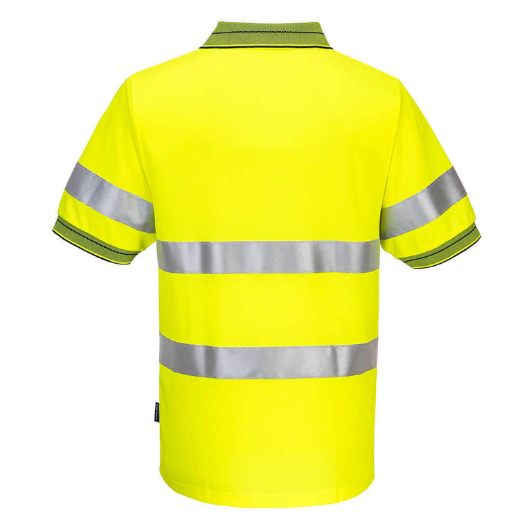 Portwest Mens Prime Mover Short Sleeve Micro Mesh Polo Taped Hi-Vis Work MP510