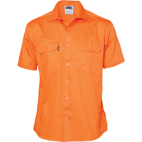 DNC Workwear Mens Cotton Drill Safety Shirt Short Sleeve Flame Retardant 3201