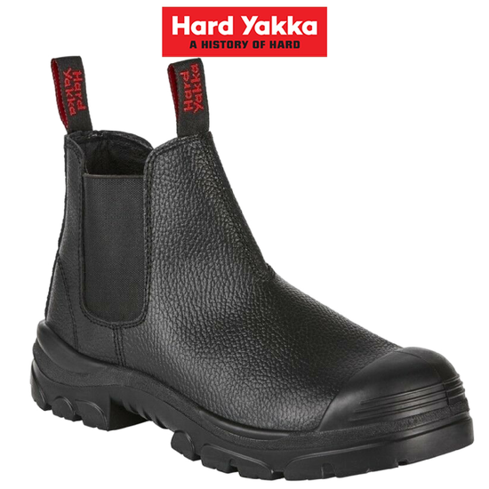 Hard Yakka Mens Grit Emboss Black Pull Up Boots Steel Cap Work Safety Y60088