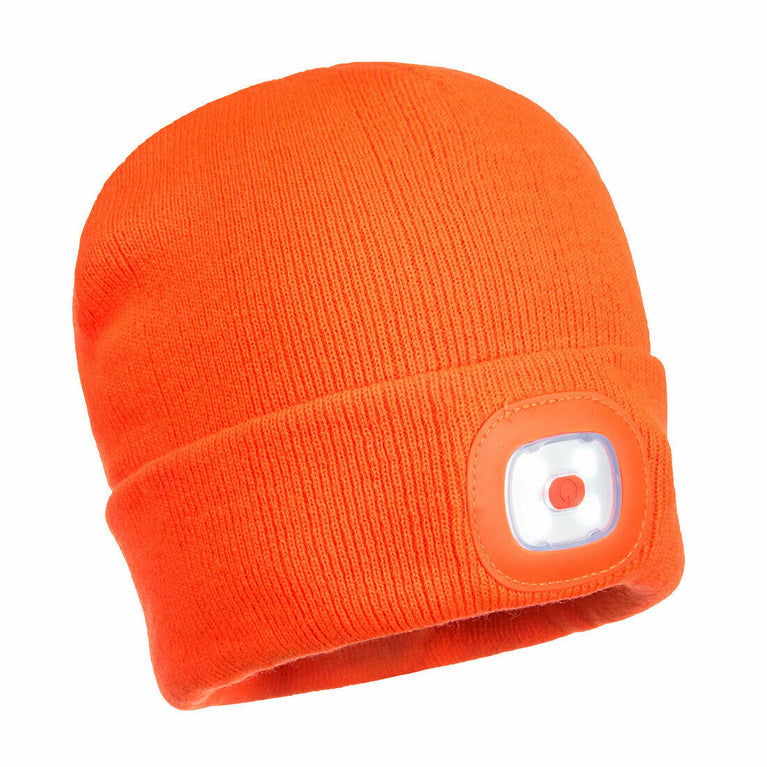 Portwest Mens Beanie Hat LED Head Light USB Rechargeable Warm Work Comfort B029