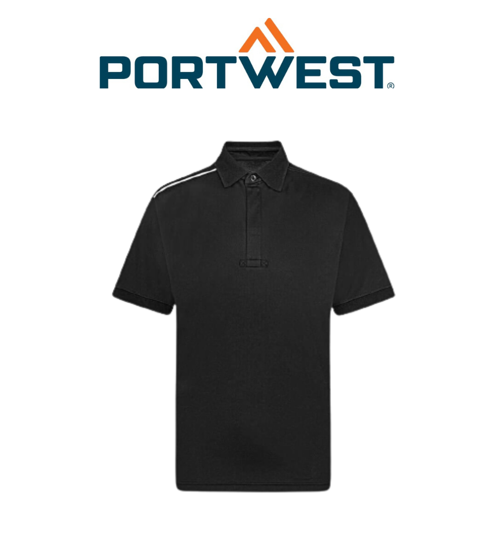 Portwest KX3 Polo Shirt Breathable Ribb Collar Black Short Sleeve Shirt T820