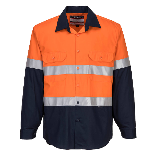 Portwest Flame Resistant Shirt Hi-Vis Work Long Sleeve Closed Front Taped MF101