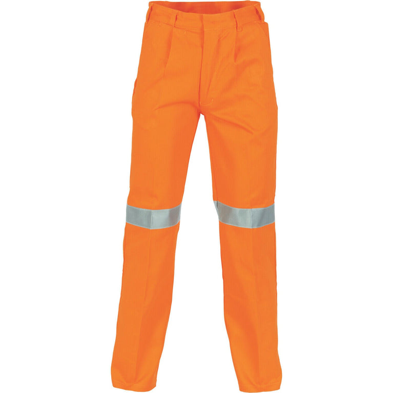 DNC Workwear Mens Hi-Vis Cotton Drill Pant 3M Taped Flame Retardant Work 3314