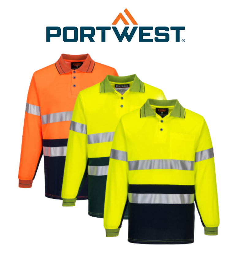 Portwest Mens Prime Mover Long Sleeve Cotton Work Shirt Polo Hi-Vis Taped MP313