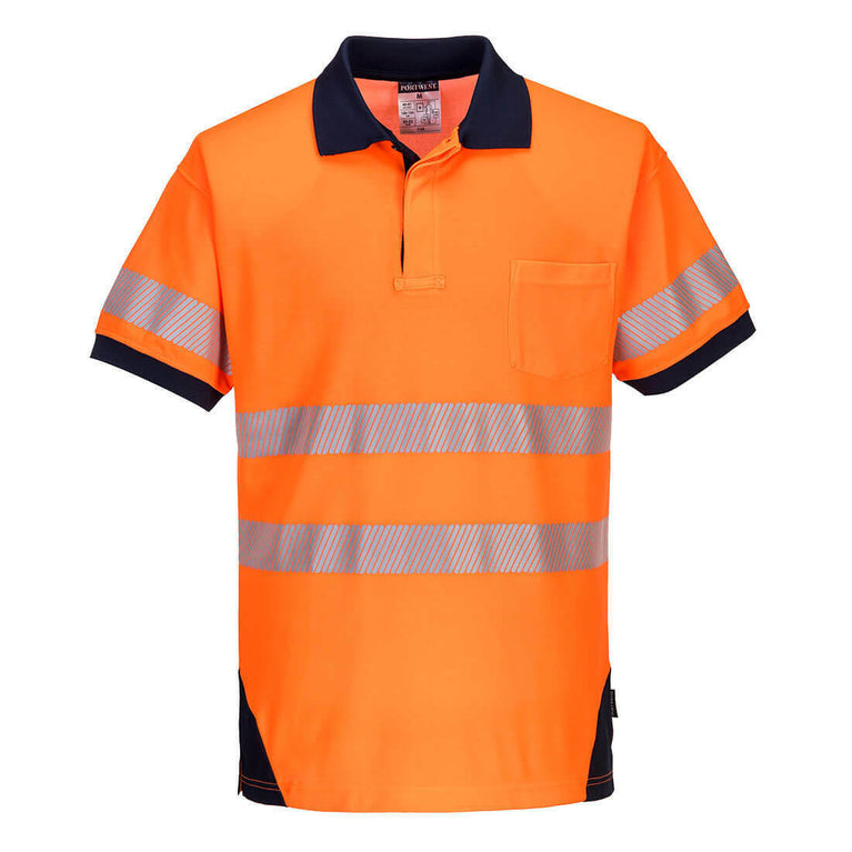 Portwest Mens PW3 Hi-Vis Polo Short Sleeve Cool Dry Comfy Taped Work Shirt T182