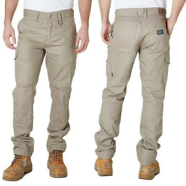 Mens Elwood Work Utility Pants Knee Panels Canvas Tradie Phone Pocket EWD101