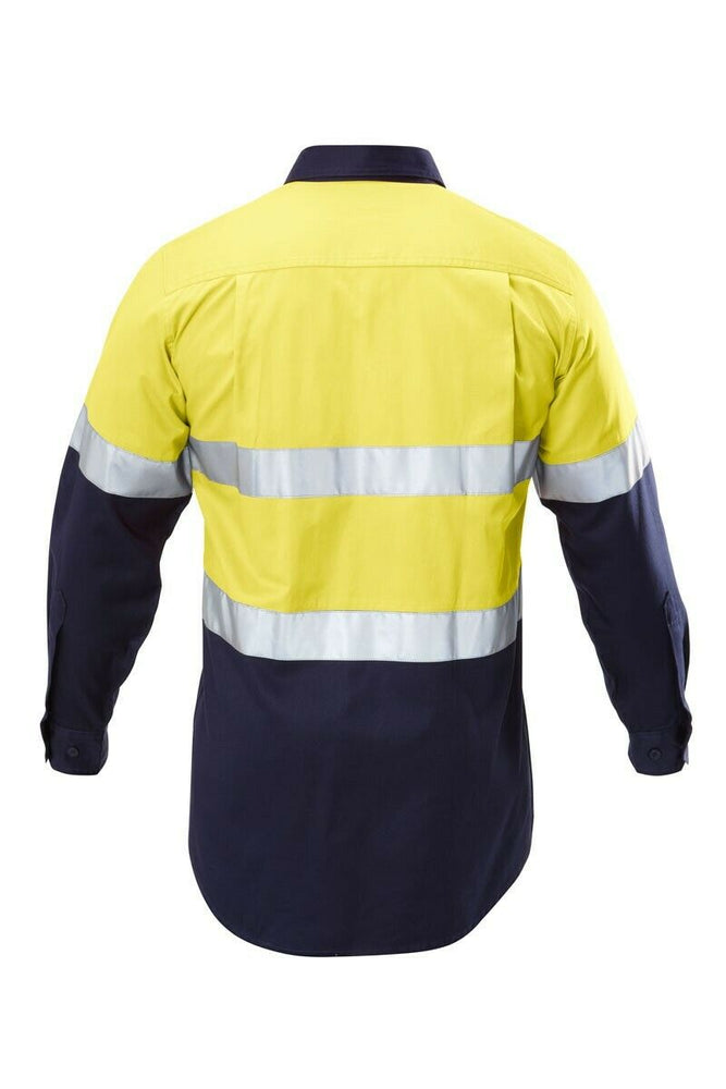 Hard Yakka Work Shirt Hi-Vis Taped Safety Long Sleeve Cotton Drill Y07990