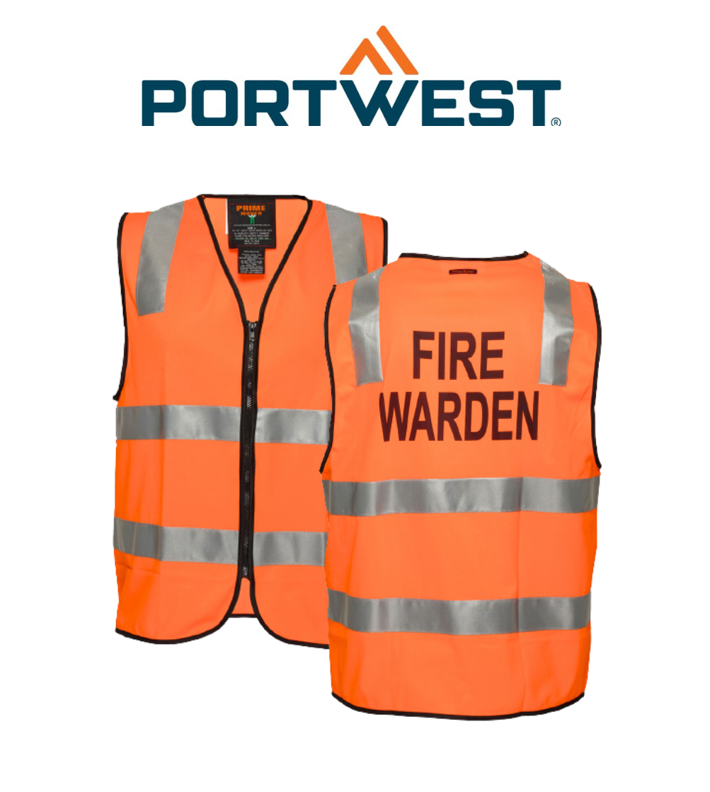 Portwest Fire Warden Zip Vest D/N 2 Tone Reflective Tape Work Safety MZ104