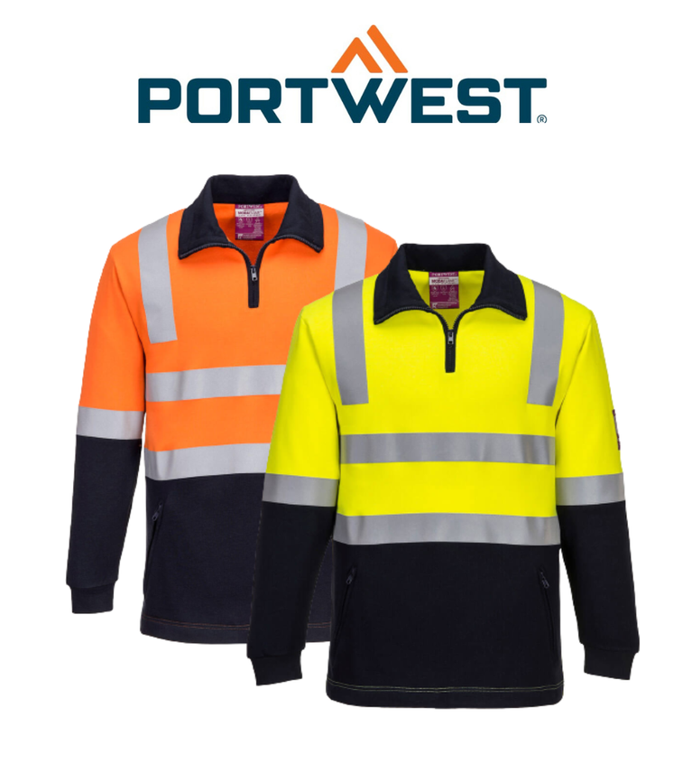 Portwest Flame Resistant Hi-Vis Brushed Fleece 1/2 Zip Jumper Comfortable MF202