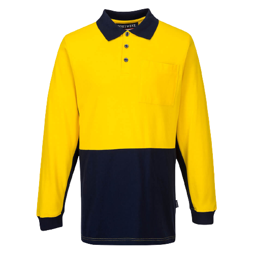 Portwest Long Sleeve Cotton Pique Polo 2 Tone Collared Breathable Shirt MD619