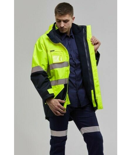 KingGee 4 in 1 Waterproof Jacket Fleece Insulated Hood Safety Hi-Vis K55300