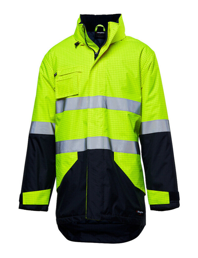 KingGee Anti Static Jacket Work Waterproof Hi-Vis Taped Hood Safety K55035