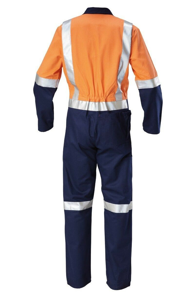 Mens Hard Yakka Hi-Vis Taped Cotton Safety Coverall Overalls Workwear Y00262