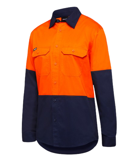 KingGee Mens Stretch Spliced Shirt Comfort Work Safety Cotton Hi-Vis Hem K04035