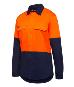KingGee Mens Stretch Spliced Shirt Comfort Work Safety Cotton Hi-Vis Hem K04035