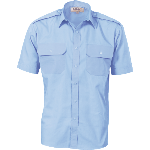 DNC Workwear Mens Epaulette Polyester Cotton Work Shirt Short Sleeve Casual 3213