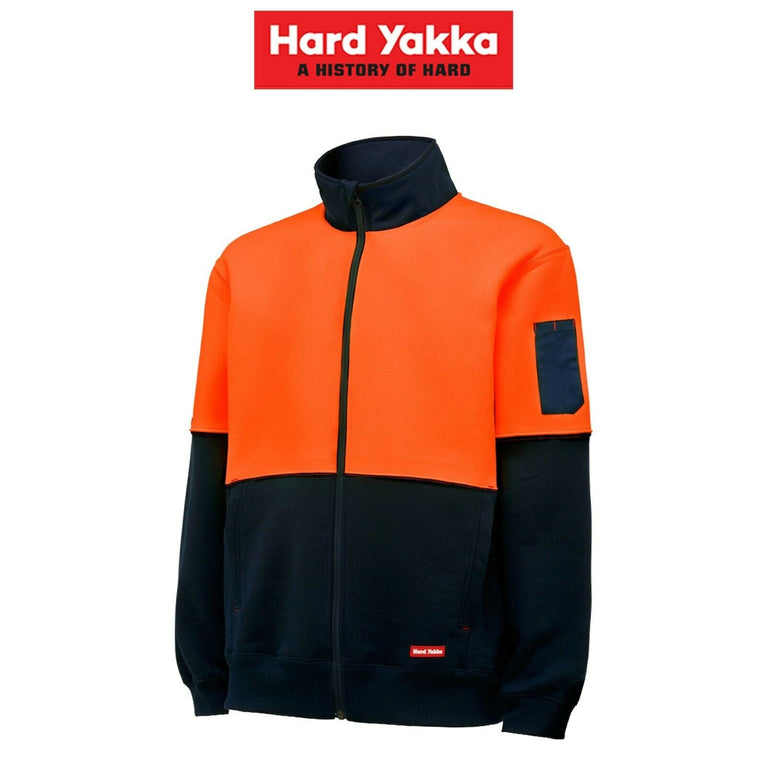 Hard Yakka Hi-Vis Jacket Zip Brushed Fleece Warm Work Day Safety Y06765