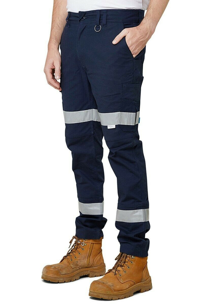 Mens Elwood Work Road Pants Stretch Canvas Phone Pocket Taped Safety Slim EWD106