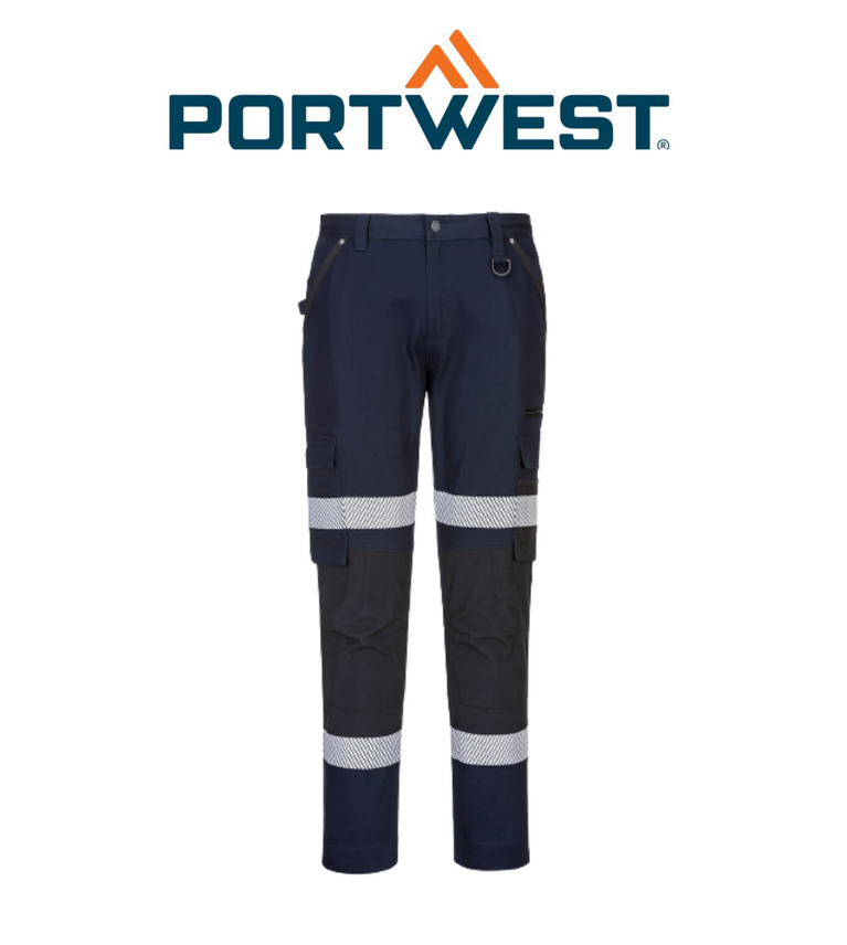 Portwest Slim Fit Stretch Bio Motion Pants HiVistex Pro Reflective Tape MP705