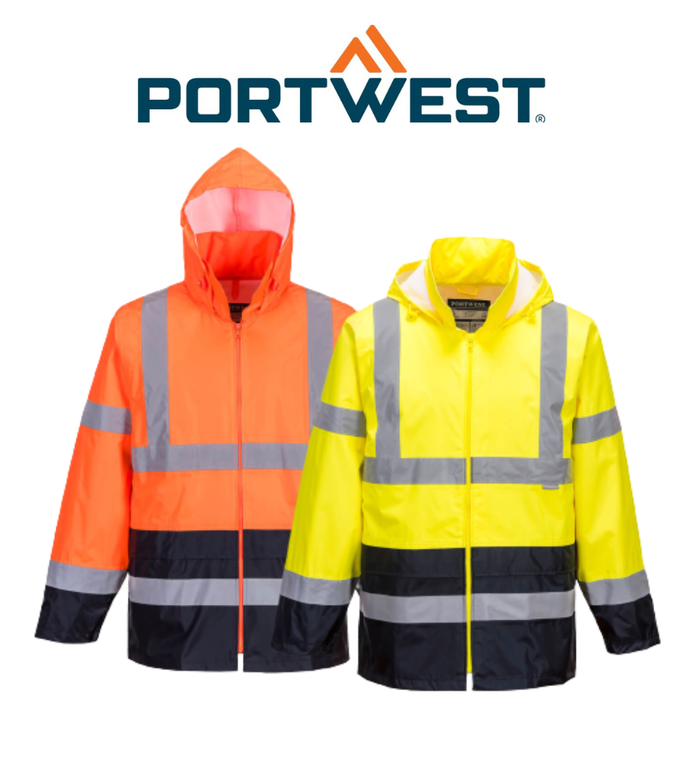 Portwest Mens Hi-Vis Classic Contrast Rain Jacket Reflective Work Safety H443