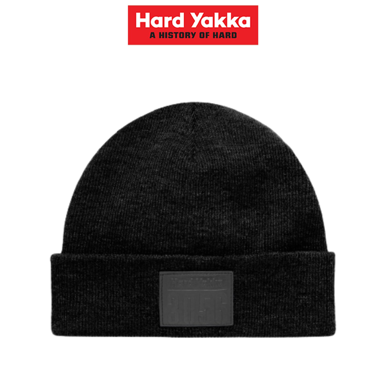 Hard Yakka Men Beanie Snug Fit Relaxed Top Leather Look Embossed Logo Y22370