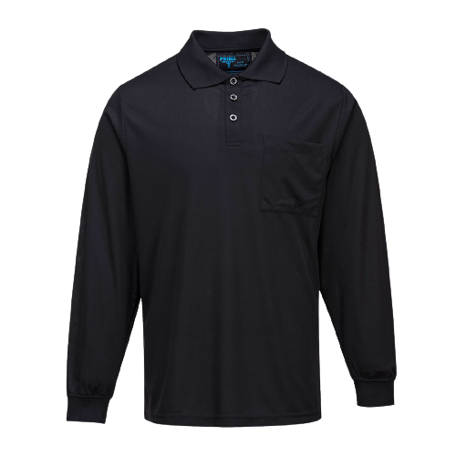 Portwest Long Sleeve Solid Colour Micro Mesh Polo Black Casual Shirt MP103