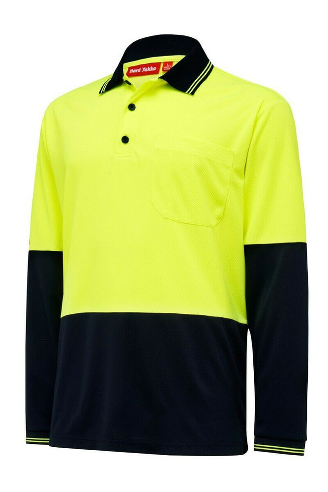 Hard Yakka Core Hi-Vis Cuffed Polo Work Shirt 2 Tone L/S Tradie Y19610