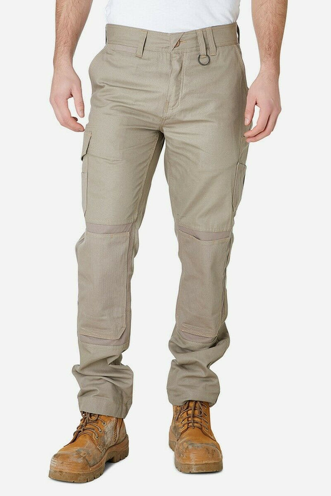 Mens Elwood Work Utility Pants Knee Panels Canvas Tradie Phone Pocket EWD101