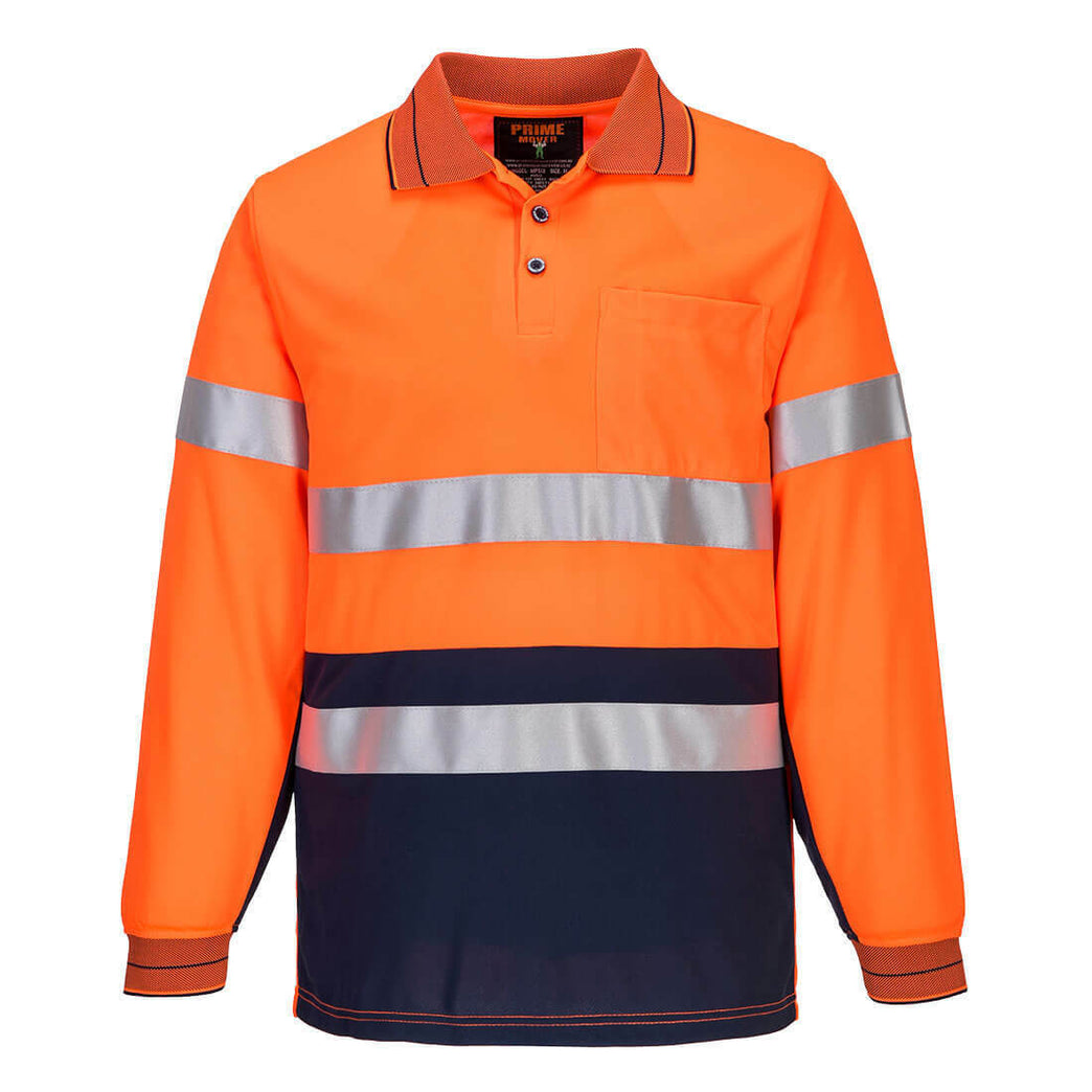 Portwest Mens Prime Mover Long Sleeve Micro Mesh Polo Taped Work Hi-Vis MP513