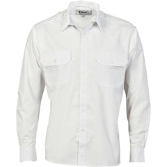 DNC Workwear Mens Epaulette Polyester Cotton Work Shirt Long Sleeve Casual 3214
