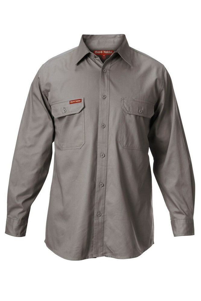 Hard Yakka Long Sleeve Cotton Drill Work Shirt Tradie Safety Button Y07500