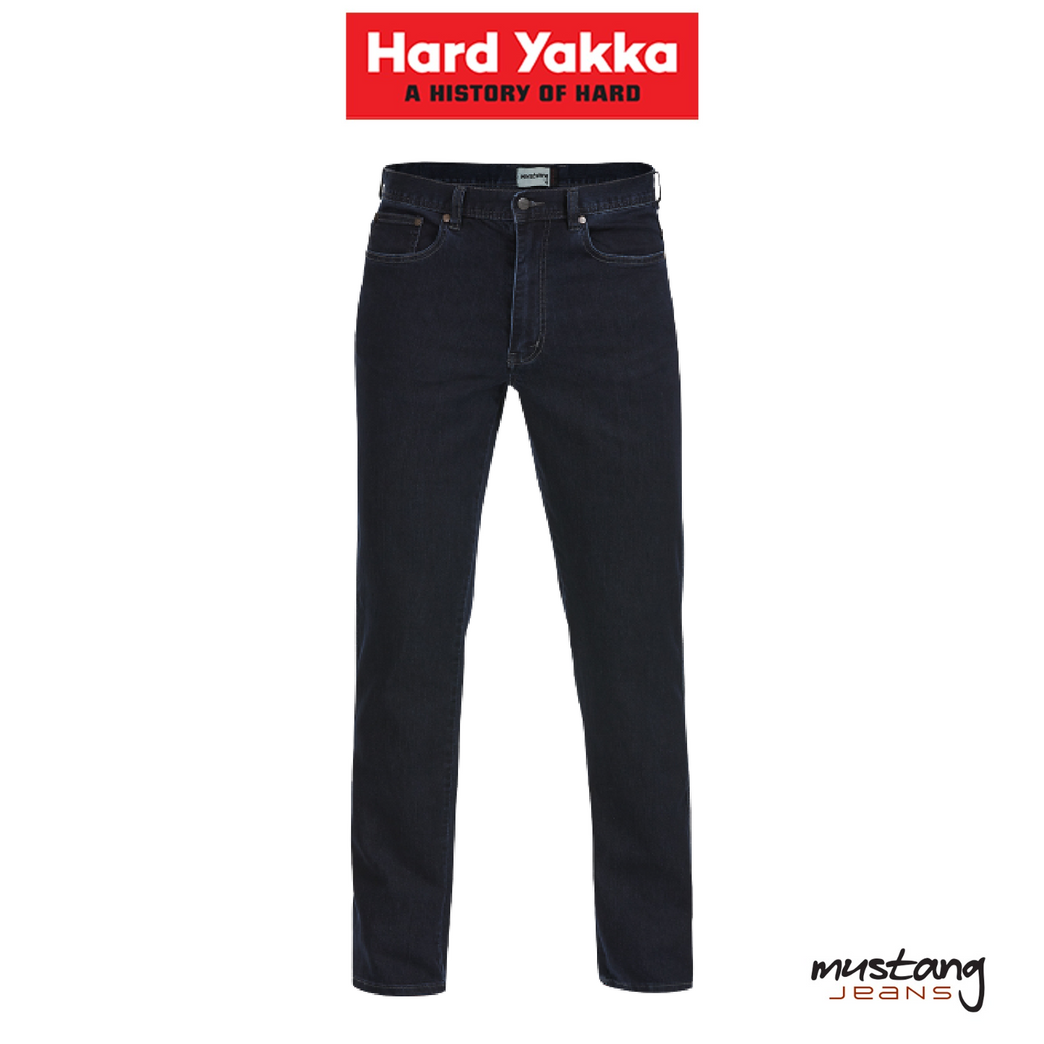 Hard Yakka Mens Mustang Stretch Jeans Denim Tough Brass Zip Classic Fit Y43434