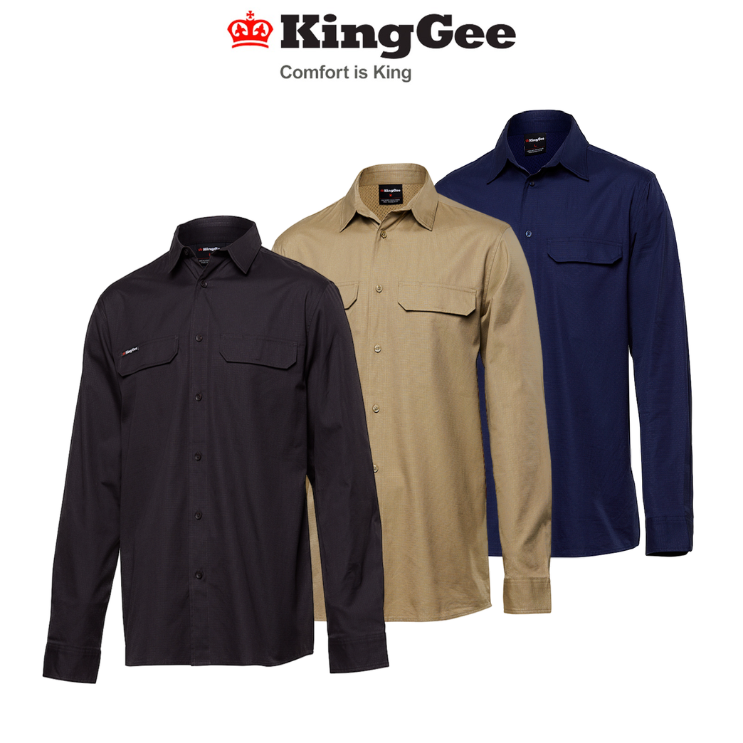 KingGee Mens Workcool Pro Shirt Long Sleeve Stretch Ripstop Durable Work K14021