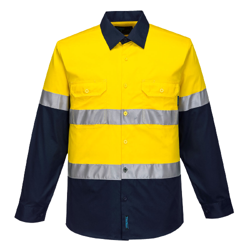 Portwest Mens Prime Mover Taped Hi-Vis Lightweight Long Sleeve Shirt Work MA801