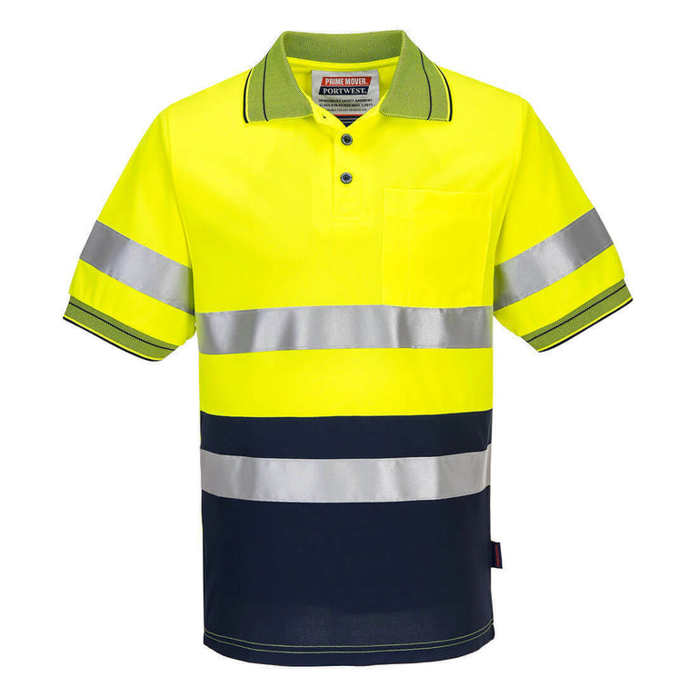 Portwest Mens Prime Mover Short Sleeve Micro Mesh Polo Taped Hi-Vis Work MP510