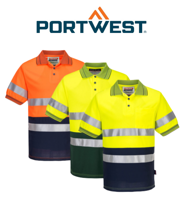 Portwest Mens Prime Mover Short Sleeve Micro Mesh Polo Taped Hi-Vis Work MP510