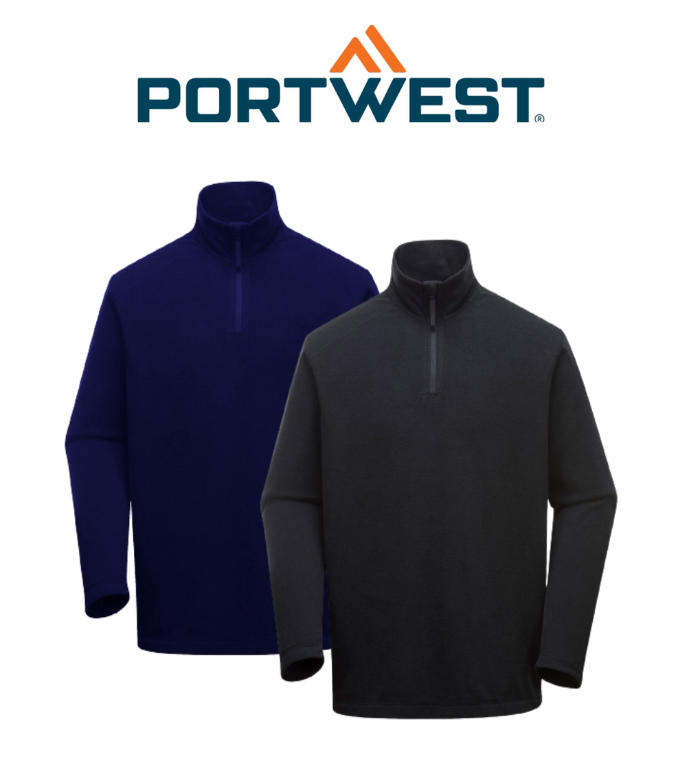 Portwest Mens Staffa Microfleece Pullover Jumper 1/4 Zip Warm Long Sleeve F180