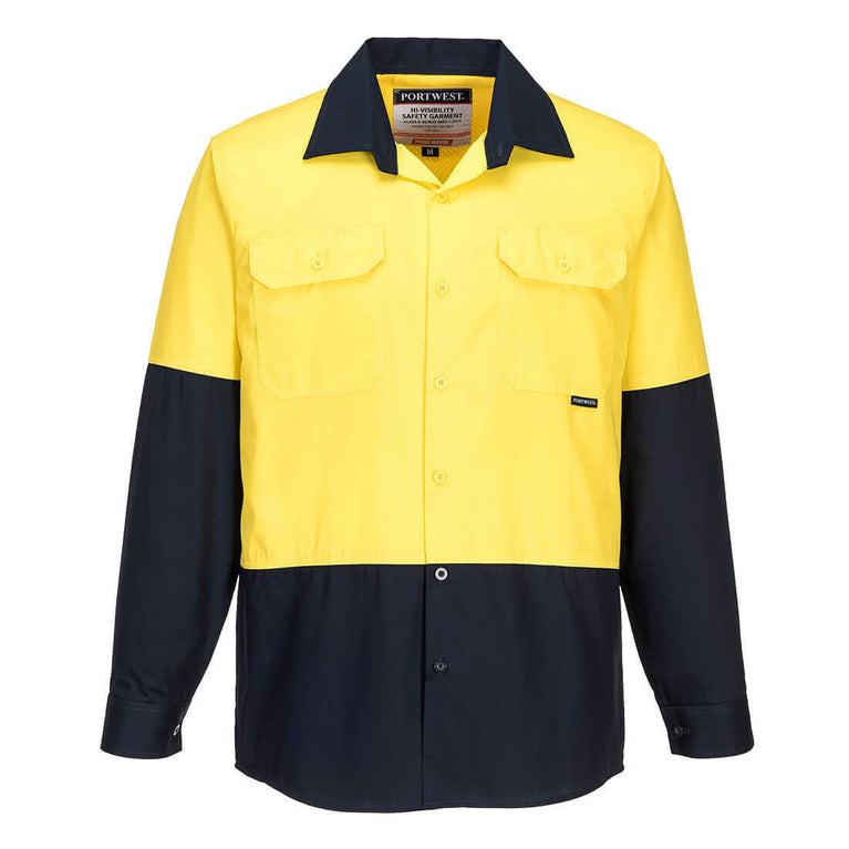 Portwest Mens Prime Mover Hi-Vis Lightweight Long Sleeve Cotton Drill MS801