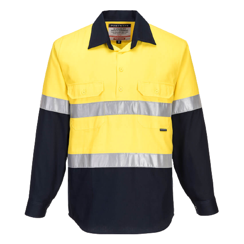 Portwest Hi-Vis Two Tone Regular Weight Long Sleeve Closed Front Shirt Tape MC10