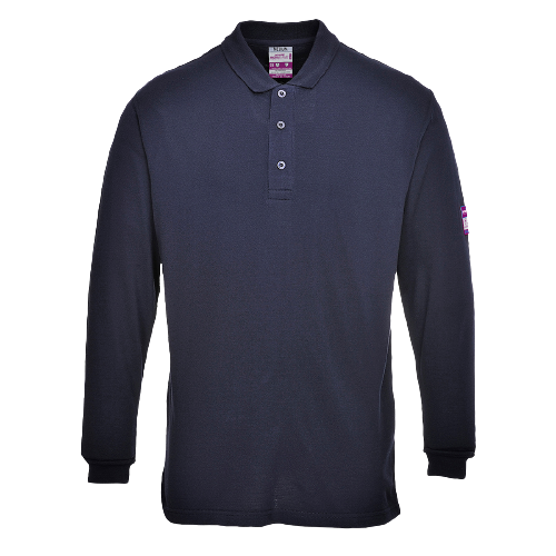 Portwest Flame Resistant Anti-Static Long Sleeve Polo Shirt Ribbed Collar FR10