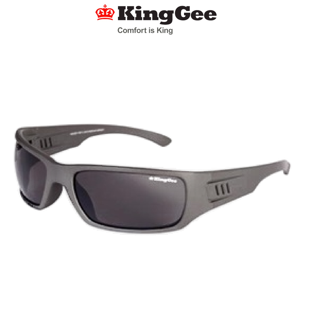 KingGee Unisex Carve Smoke Work Safety Glasses Matte Gunmetal Smoke Lens K99071