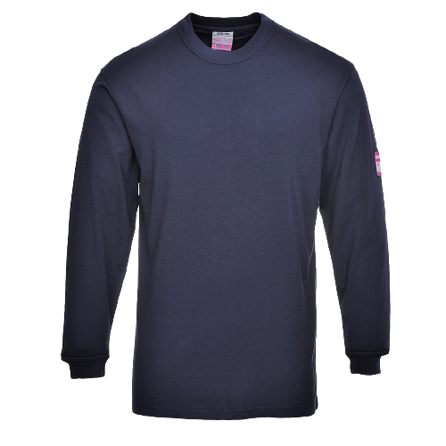 Portwest Flame Resistant Anti-Static Long Sleeve T-Shirt Navy Breathable FR11