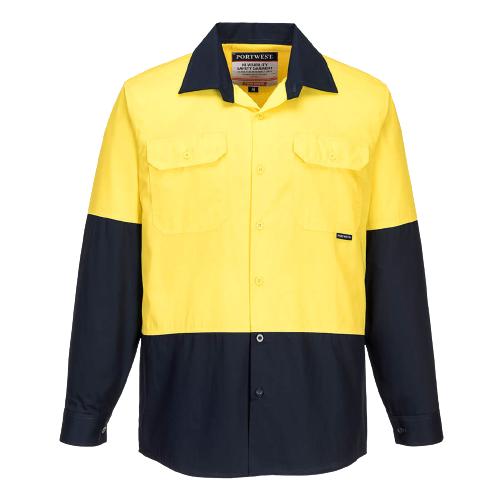 Portwest Hi-Vis Two Tone Lightweight Long Sleeve Shirt Reflective Safety MS801