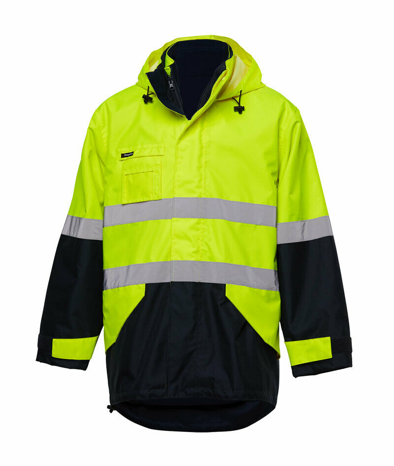 KingGee 4 in 1 Waterproof Jacket Fleece Insulated Hood Safety Hi-Vis K55300