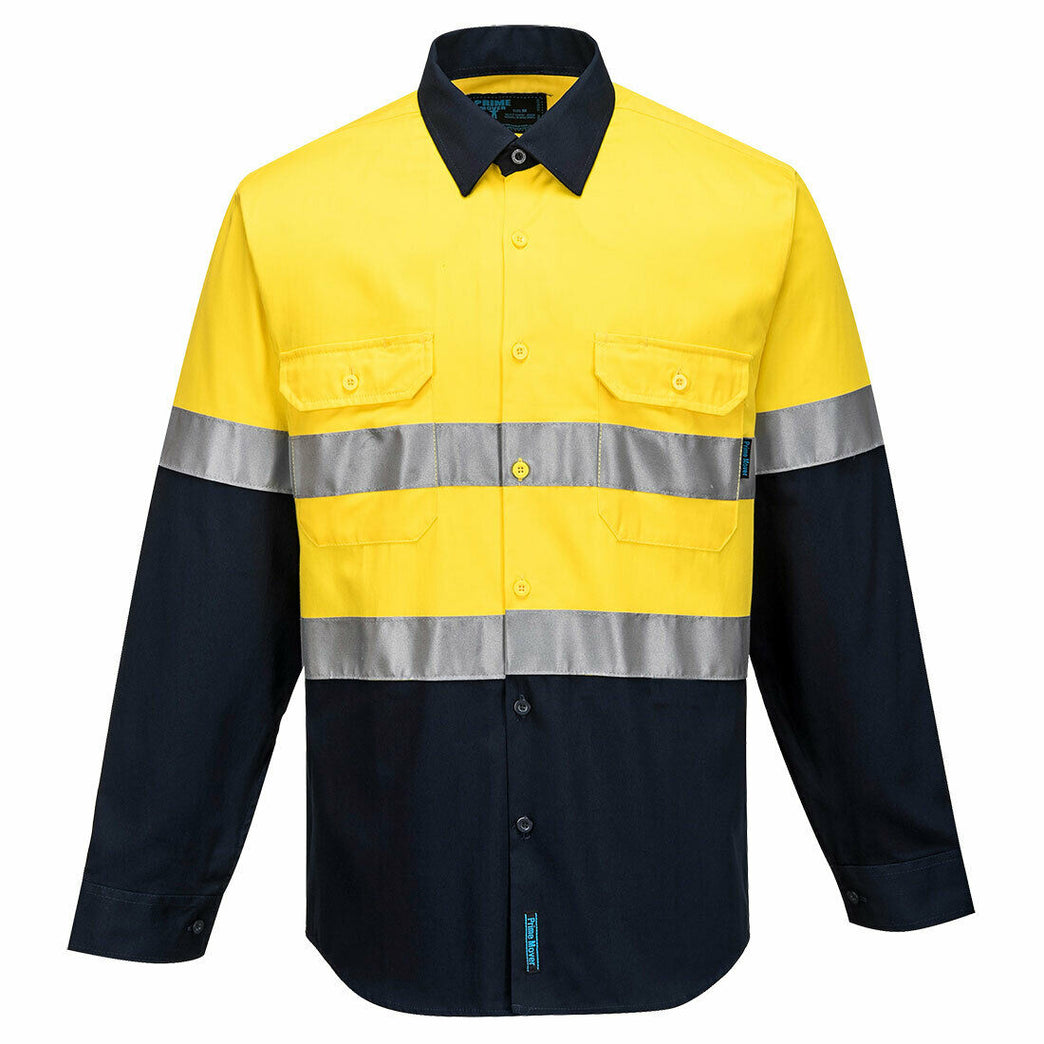 Portwest Mens Prime Mover Work Hi-Vis Two Cotton Reflective Shirt Taped MA101