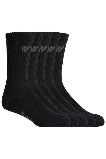 Hard Yakka Cotton Crew Work Socks 5 Pack Logo Athletic Padded Black Y20035