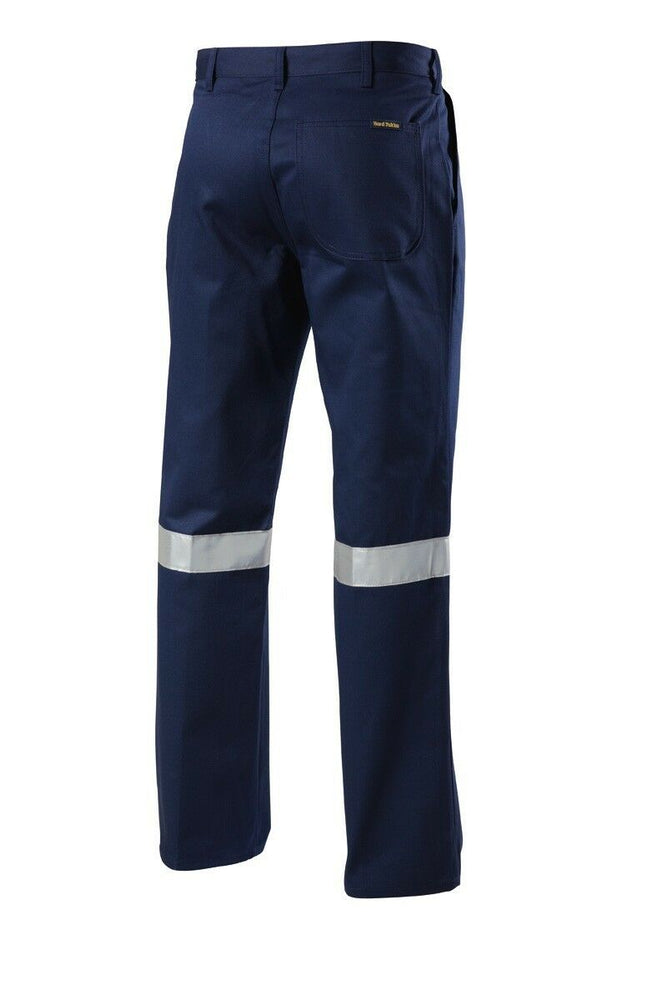 Mens Hard Yakka Cotton Drill Pants Reflective Tape Workwear Tough Y02615