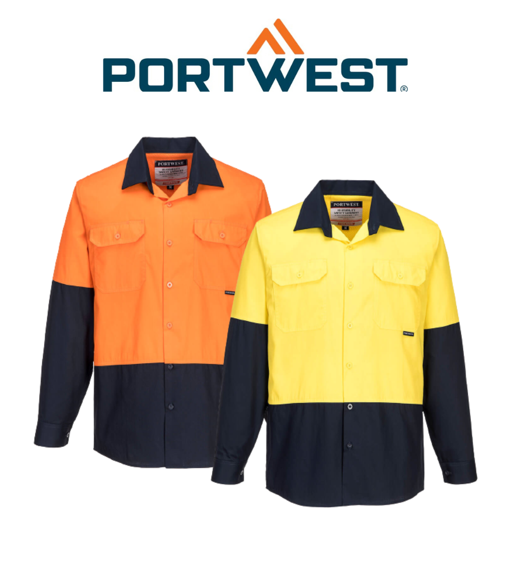 Portwest Hi-Vis Two Tone Lightweight Long Sleeve Shirt Reflective Safety MS801